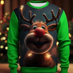 OUKU Men's Graphic Elk Moose Christmas Sweatshirts Sweatshirt Golf Pullover Sweatshirt Long Sleeve Sweatshirt Crew Neck Fashion Daily Casual 3D Print Vacation Holiday Going out Print Spring & Fall