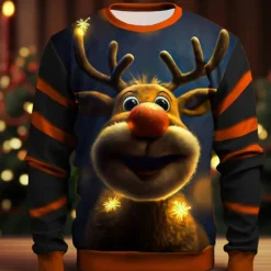 OUKU Men's Graphic Elk Moose Christmas Sweatshirts Sweatshirt Golf Pullover Sweatshirt Long Sleeve Sweatshirt Crew Neck Fashion Daily Casual 3D Print Vacation Holiday Going out Print Spring & Fall
