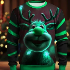 OUKU Men's Graphic Elk Moose Christmas Sweatshirts Sweatshirt Golf Pullover Sweatshirt Long Sleeve Sweatshirt Crew Neck Fashion Daily Casual 3D Print Vacation Holiday Going out Print Spring & Fall