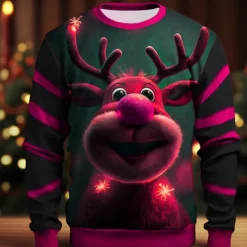 OUKU Men's Graphic Elk Moose Christmas Sweatshirts Sweatshirt Golf Pullover Sweatshirt Long Sleeve Sweatshirt Crew Neck Fashion Daily Casual 3D Print Vacation Holiday Going out Print Spring & Fall