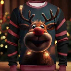 OUKU Men's Graphic Elk Moose Christmas Sweatshirts Sweatshirt Golf Pullover Sweatshirt Long Sleeve Sweatshirt Crew Neck Fashion Daily Casual 3D Print Vacation Holiday Going out Print Spring & Fall