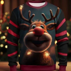 OUKU Men's Graphic Elk Moose Christmas Sweatshirts Sweatshirt Golf Pullover Sweatshirt Long Sleeve Sweatshirt Crew Neck Fashion Daily Casual 3D Print Vacation Holiday Going out Print Spring & Fall