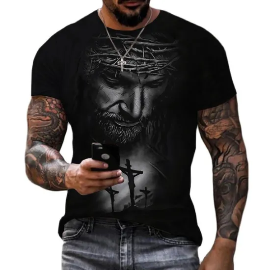 Sale OUKU Men's Graphic Faith T Shirt Short Sleeve T shirt 3D Print Crew Neck Shirt Vintage Fashion Designer Outdoor Daily Sports Black-White Black White+Black Spring & Summer Clothing Apparel S M L XL 2XL 3XL