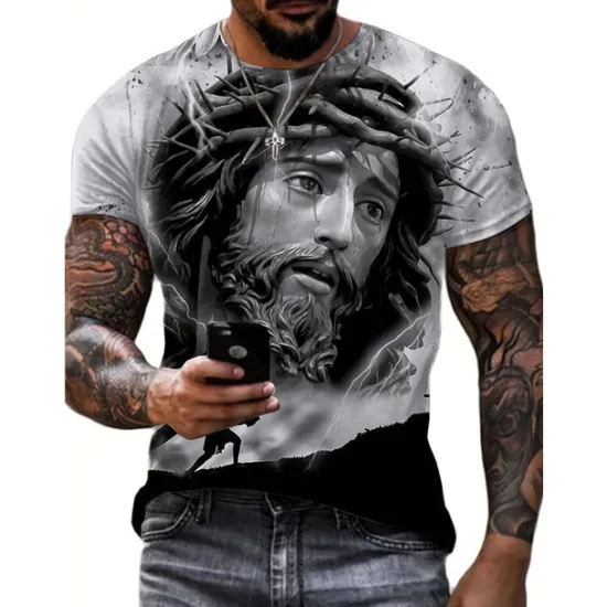 Sale OUKU Men's Graphic Faith T Shirt Short Sleeve T shirt 3D Print Crew Neck Shirt Vintage Fashion Designer Outdoor Daily Sports Black-White Black White+Black Spring & Summer Clothing Apparel S M L XL 2XL 3XL