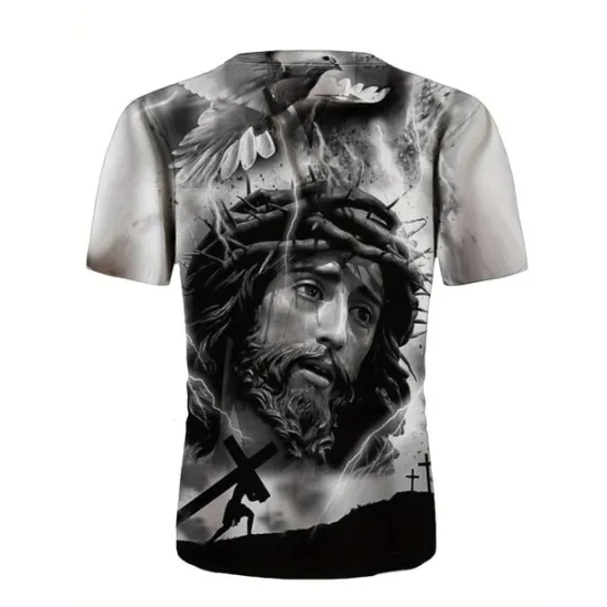 Sale OUKU Men's Graphic Faith T Shirt Short Sleeve T shirt 3D Print Crew Neck Shirt Vintage Fashion Designer Outdoor Daily Sports Black-White Black White+Black Spring & Summer Clothing Apparel S M L XL 2XL 3XL