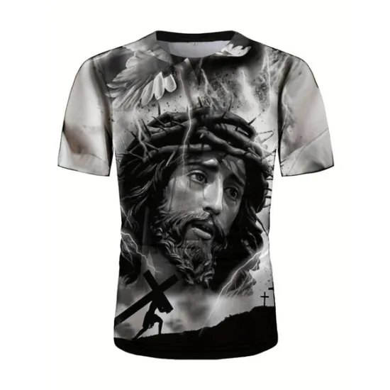 Sale OUKU Men's Graphic Faith T Shirt Short Sleeve T shirt 3D Print Crew Neck Shirt Vintage Fashion Designer Outdoor Daily Sports Black-White Black White+Black Spring & Summer Clothing Apparel S M L XL 2XL 3XL