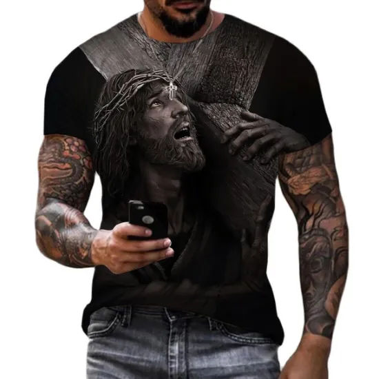Sale OUKU Men's Graphic Faith T Shirt Short Sleeve T shirt 3D Print Crew Neck Shirt Vintage Fashion Designer Outdoor Daily Sports Black-White Black White+Black Spring & Summer Clothing Apparel S M L XL 2XL 3XL