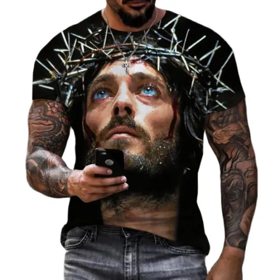 Sale OUKU Men's Graphic Faith T Shirt Short Sleeve T shirt 3D Print Crew Neck Shirt Vintage Fashion Designer Outdoor Daily Sports Black-White Black White+Black Spring & Summer Clothing Apparel S M L XL 2XL 3XL