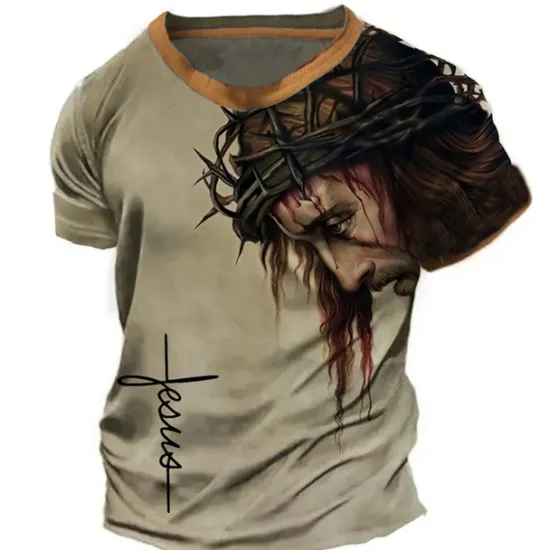 Clearance OUKU Men's Graphic Faith T Shirt Christian T Shirts Short Sleeve T shirt 3D Print Crew Neck Shirt Vintage Fashion Designer Outdoor Daily Sports Blue Green Khaki Spring & Summer Clothing Apparel S M L XL