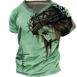 Clearance OUKU Men's Graphic Faith T Shirt Christian T Shirts Short Sleeve T shirt 3D Print Crew Neck Shirt Vintage Fashion Designer Outdoor Daily Sports Blue Green Khaki Spring & Summer Clothing Apparel S M L XL