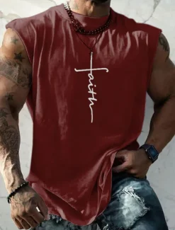 Sale OUKU Men's Graphic Faith Vest Top Sleeveless T Shirt for Men Sleeveless Cap Sleeve T shirt 3D Print Crew Neck Shirt Fashion Designer Muscle Daily Sports Gym Black White Navy Blue Spring & Summer Clothing