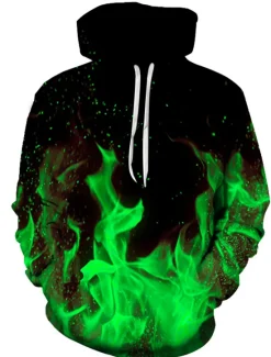 Sale OUKU Men's Graphic Flame Hoodie Hoodies Sweatshirt Party Casual Long Sleeve Hooded Club Weekend Blue Fuchsia Designer