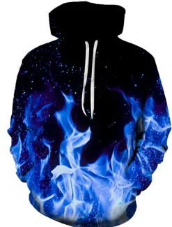 Sale OUKU Men's Graphic Flame Hoodie Hoodies Sweatshirt Party Casual Long Sleeve Hooded Club Weekend Blue Fuchsia Designer