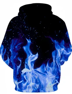 Sale OUKU Men's Graphic Flame Hoodie Hoodies Sweatshirt Party Casual Long Sleeve Hooded Club Weekend Blue Fuchsia Designer