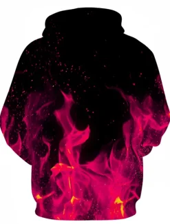 Sale OUKU Men's Graphic Flame Hoodie Hoodies Sweatshirt Party Casual Long Sleeve Hooded Club Weekend Blue Fuchsia Designer