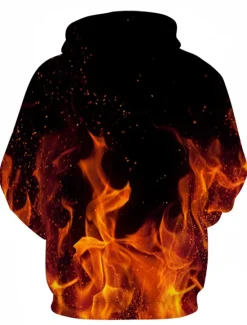 Sale OUKU Men's Graphic Flame Hoodie Hoodies Sweatshirt Party Casual Long Sleeve Hooded Club Weekend Blue Fuchsia Designer