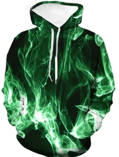 Best OUKU Men's Graphic Flame Hoodie Hoodies Sweatshirt Basic Casual Long Sleeve Hooded Daily Going out Yellow Red Spring & Summer Designer