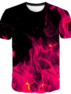 Hot OUKU Men's Graphic Flame Shirt T Shirt Flame Shirt Short Sleeve T shirt Round Neck Shirt Streetwear Exaggerated Club Beach Blue Fuchsia Orange Summer Clothing Apparel Asian Size S M L XL 2XL 3XL 4XL