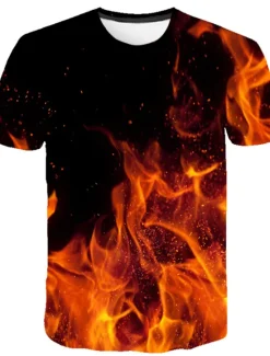 Hot OUKU Men's Graphic Flame Shirt T Shirt Flame Shirt Short Sleeve T shirt Round Neck Shirt Streetwear Exaggerated Club Beach Blue Fuchsia Orange Summer Clothing Apparel Asian Size S M L XL 2XL 3XL 4XL