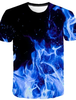 Hot OUKU Men's Graphic Flame Shirt T Shirt Flame Shirt Short Sleeve T shirt Round Neck Shirt Streetwear Exaggerated Club Beach Blue Fuchsia Orange Summer Clothing Apparel Asian Size S M L XL 2XL 3XL 4XL