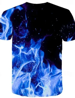 Hot OUKU Men's Graphic Flame Shirt T Shirt Flame Shirt Short Sleeve T shirt Round Neck Shirt Streetwear Exaggerated Club Beach Blue Fuchsia Orange Summer Clothing Apparel Asian Size S M L XL 2XL 3XL 4XL