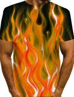 Discount OUKU Men's Graphic Flame Shirt T Shirt Short Sleeve T shirt Round Neck Shirt Exaggerated Basic Daily Blue Purple Orange Clothing Apparel Normal S M L XL 2XL 3XL