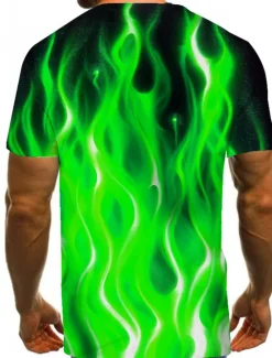 Discount OUKU Men's Graphic Flame Shirt T Shirt Short Sleeve T shirt Round Neck Shirt Exaggerated Basic Daily Blue Purple Orange Clothing Apparel Normal S M L XL 2XL 3XL