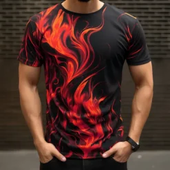 Sale OUKU Men's Graphic Flame T Shirt Short Sleeve T shirt 3D Print Crew Neck Shirt Daily Designer Casual Sports Outdoor Holiday Going out Red Purple Orange Spring & Summer Clothing Apparel S M L XL 2XL 3XL