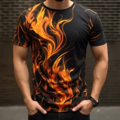 Sale OUKU Men's Graphic Flame T Shirt Short Sleeve T shirt 3D Print Crew Neck Shirt Daily Designer Casual Sports Outdoor Holiday Going out Red Purple Orange Spring & Summer Clothing Apparel S M L XL 2XL 3XL