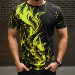 Sale OUKU Men's Graphic Flame T Shirt Short Sleeve T shirt 3D Print Crew Neck Shirt Daily Designer Casual Sports Outdoor Holiday Going out Red Purple Orange Spring & Summer Clothing Apparel S M L XL 2XL 3XL