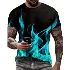 Sale OUKU Men's Graphic Flame T Shirt Short Sleeve T shirt 3D Print Crew Neck Shirt Vintage Fashion Designer Outdoor Daily Sports Yellow Blue Red Spring & Summer Clothing Apparel S M L XL 2XL 3XL