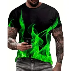Sale OUKU Men's Graphic Flame T Shirt Short Sleeve T shirt 3D Print Crew Neck Shirt Vintage Fashion Designer Outdoor Daily Sports Yellow Blue Red Spring & Summer Clothing Apparel S M L XL 2XL 3XL