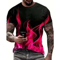 Sale OUKU Men's Graphic Flame T Shirt Short Sleeve T shirt 3D Print Crew Neck Shirt Vintage Fashion Designer Outdoor Daily Sports Yellow Blue Red Spring & Summer Clothing Apparel S M L XL 2XL 3XL