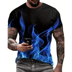 Sale OUKU Men's Graphic Flame T Shirt Short Sleeve T shirt 3D Print Crew Neck Shirt Vintage Fashion Designer Outdoor Daily Sports Yellow Blue Red Spring & Summer Clothing Apparel S M L XL 2XL 3XL