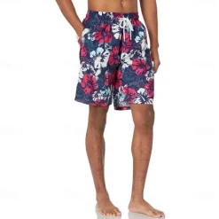 Best OUKU Men's Graphic Flower / Floral Swimming Trunks Board Shorts Swim Shorts Mid Waist Streetwear Hawaiian Boho Casual Daily Holiday Drawstring with Mesh lining Elastic Waist Designer Clothing Apparel