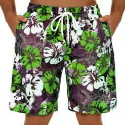 Best OUKU Men's Graphic Flower / Floral Swimming Trunks Board Shorts Swim Shorts Mid Waist Streetwear Hawaiian Boho Casual Daily Holiday Drawstring with Mesh lining Elastic Waist Designer Clothing Apparel