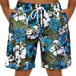Best OUKU Men's Graphic Flower / Floral Swimming Trunks Board Shorts Swim Shorts Mid Waist Streetwear Hawaiian Boho Casual Daily Holiday Drawstring with Mesh lining Elastic Waist Designer Clothing Apparel