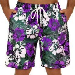 Best OUKU Men's Graphic Flower / Floral Swimming Trunks Board Shorts Swim Shorts Mid Waist Streetwear Hawaiian Boho Casual Daily Holiday Drawstring with Mesh lining Elastic Waist Designer Clothing Apparel