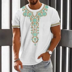 Best OUKU Men's Graphic Flower / Floral T Shirt Short Sleeve T shirt 3D Print Crew Neck Shirt Vintage Fashion Designer Outdoor Daily Sports White Blue Green Spring & Summer Clothing Apparel S M L XL 2XL 3XL
