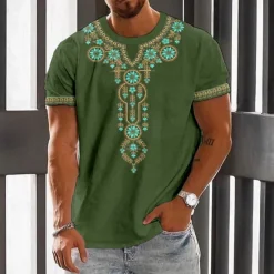 Best OUKU Men's Graphic Flower / Floral T Shirt Short Sleeve T shirt 3D Print Crew Neck Shirt Vintage Fashion Designer Outdoor Daily Sports White Blue Green Spring & Summer Clothing Apparel S M L XL 2XL 3XL