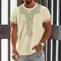 Best OUKU Men's Graphic Flower / Floral T Shirt Short Sleeve T shirt 3D Print Crew Neck Shirt Vintage Fashion Designer Outdoor Daily Sports White Blue Green Spring & Summer Clothing Apparel S M L XL 2XL 3XL