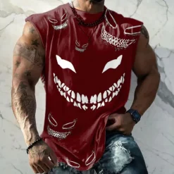 OUKU Men's Graphic Funny Vest Top Sleeveless T Shirt for Men Cap Sleeve T shirt 3D Print Crew Neck Shirt Fashion Designer Muscle Daily Sports Gym Black White Red Spring & Summer Clothing Apparel S M L XL
