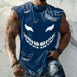 OUKU Men's Graphic Funny Vest Top Sleeveless T Shirt for Men Cap Sleeve T shirt 3D Print Crew Neck Shirt Fashion Designer Muscle Daily Sports Gym Black White Red Spring & Summer Clothing Apparel S M L XL