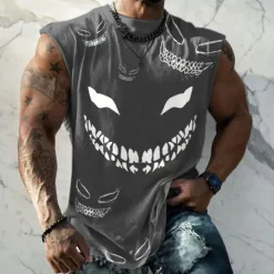 OUKU Men's Graphic Funny Vest Top Sleeveless T Shirt for Men Cap Sleeve T shirt 3D Print Crew Neck Shirt Fashion Designer Muscle Daily Sports Gym Black White Red Spring & Summer Clothing Apparel S M L XL