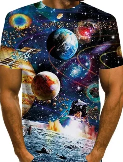 Discount OUKU Men's Graphic Galaxy T Shirt Short Sleeve T shirt 3D Print Round Neck Shirt Exaggerated Basic Daily Weekend Black Blue Gold Clothing Apparel Plus Size S M L XL XXL 3XL 4XL