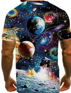 Discount OUKU Men's Graphic Galaxy T Shirt Short Sleeve T shirt 3D Print Round Neck Shirt Exaggerated Basic Daily Weekend Black Blue Gold Clothing Apparel Plus Size S M L XL XXL 3XL 4XL