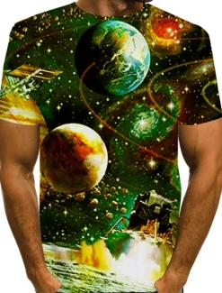 Discount OUKU Men's Graphic Galaxy T Shirt Short Sleeve T shirt 3D Print Round Neck Shirt Exaggerated Basic Daily Weekend Black Blue Gold Clothing Apparel Plus Size S M L XL XXL 3XL 4XL