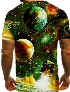 Discount OUKU Men's Graphic Galaxy T Shirt Short Sleeve T shirt 3D Print Round Neck Shirt Exaggerated Basic Daily Weekend Black Blue Gold Clothing Apparel Plus Size S M L XL XXL 3XL 4XL