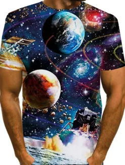 Discount OUKU Men's Graphic Galaxy T Shirt Short Sleeve T shirt 3D Print Round Neck Shirt Exaggerated Basic Daily Weekend Black Blue Gold Clothing Apparel Plus Size S M L XL XXL 3XL 4XL