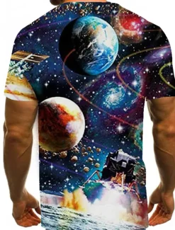 Discount OUKU Men's Graphic Galaxy T Shirt Short Sleeve T shirt 3D Print Round Neck Shirt Exaggerated Basic Daily Weekend Black Blue Gold Clothing Apparel Plus Size S M L XL XXL 3XL 4XL